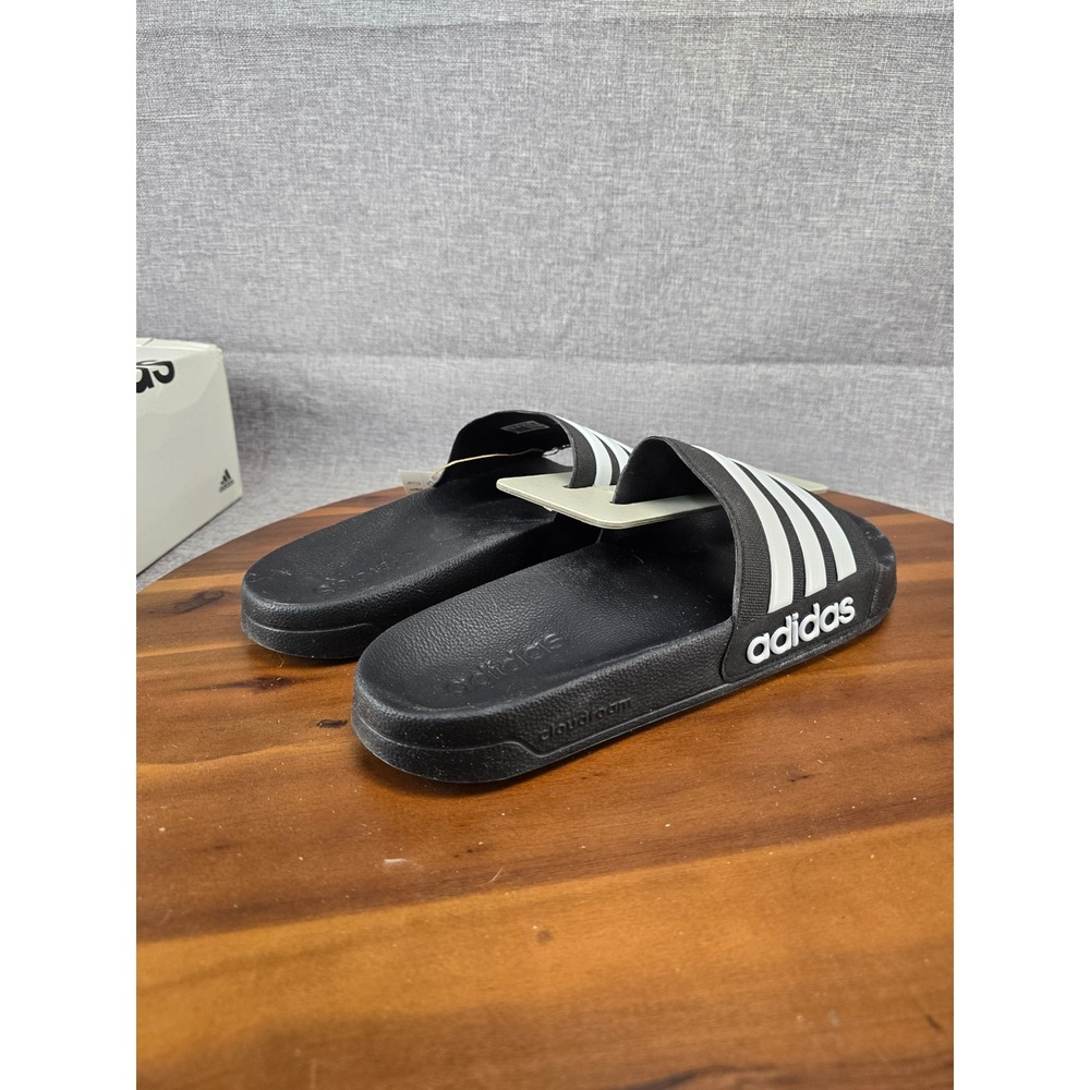 Adidas Adilette Shower Slides Mens 13 Core Black White GZ5922 Cloudfoam Sandals - Picture 12 of 14